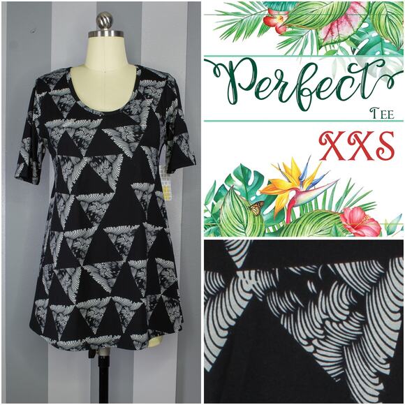LuLaRoe Perfect T XXS Wave Triangles Black Grey Geometric Swing Tunic Tee Top - Picture 8 of 8